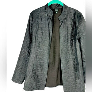 Quilted Silk Tussah black open front jacket size Small Eileen Fisher